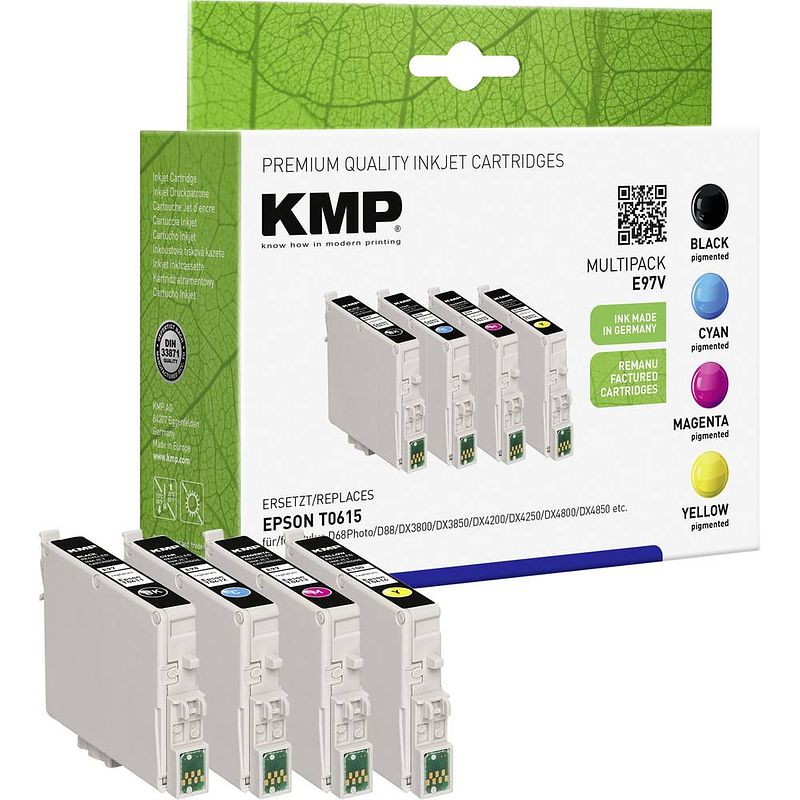 Foto van Kmp inkt vervangt epson t0611, t0612, t0613, t0614 compatibel combipack zwart, cyaan, magenta, geel e97v 1603,0005