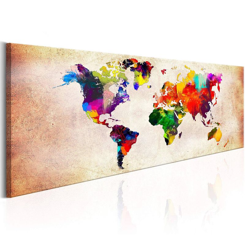 Foto van Artgeist world map colourful ramble canvas schilderij 150x50cm