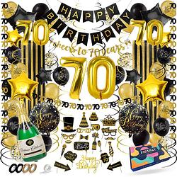 Foto van Fissaly® 70 jaar verjaardag decoratie versiering - ballonnen - jubileum man & vrouw - zwart en goud