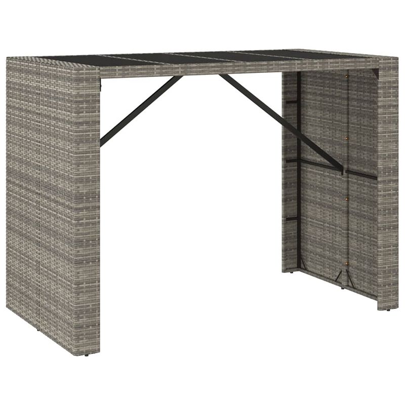 Foto van Infiori bartafel met glazen blad 145x80x110 cm poly rattan grijs