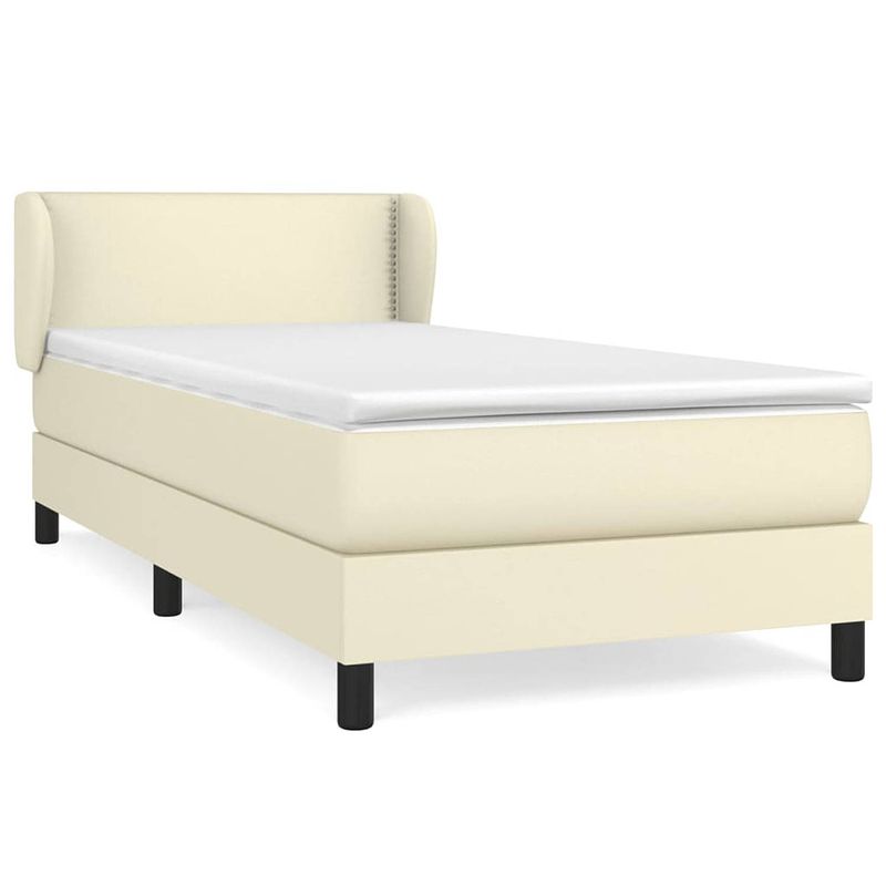 Foto van The living store boxspringbed - crème - kunstleer - 203x93x78/88cm - met verstelbaar hoofdbord - pocketvering matras -