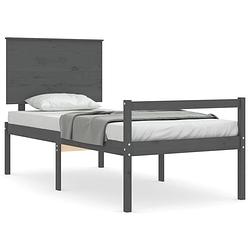 Foto van The living store bedframe - massief grenenhout - grijs - 205.5 x 95.5 x 82.5 cm (l x b x h) - 90 x 200 cm matras -