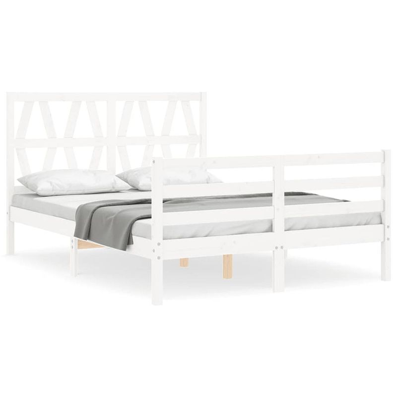 Foto van The living store bedframe - massief grenenhout - 195.5 x 145.5 x 100 cm - wit