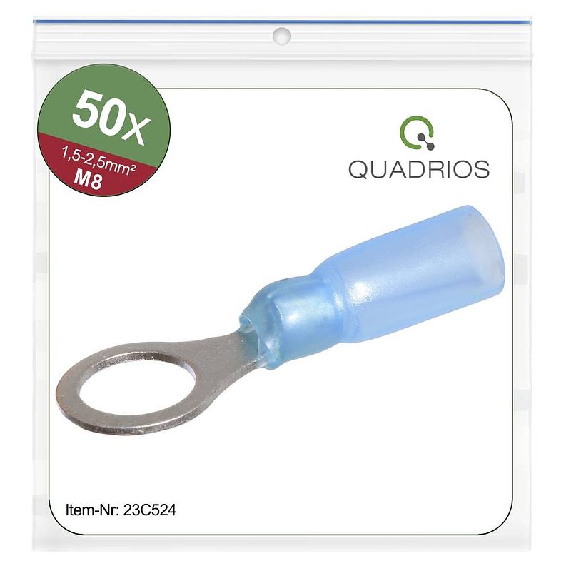 Foto van Quadrios 23c524 ringkabelschoen dwarsdoorsnede (max.): 2.5 mm² gat diameter: 8.5 mm deels geïsoleerd blauw 50 stuk(s)