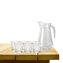 Foto van Excellent houseware karaf schenkkan glas 1000 ml met 6x stuks waterglazen - drinkglazen