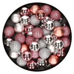 Foto van Set van 40x stuks kunststof kerstballen mix zilver en roze 3 cm - kerstbal