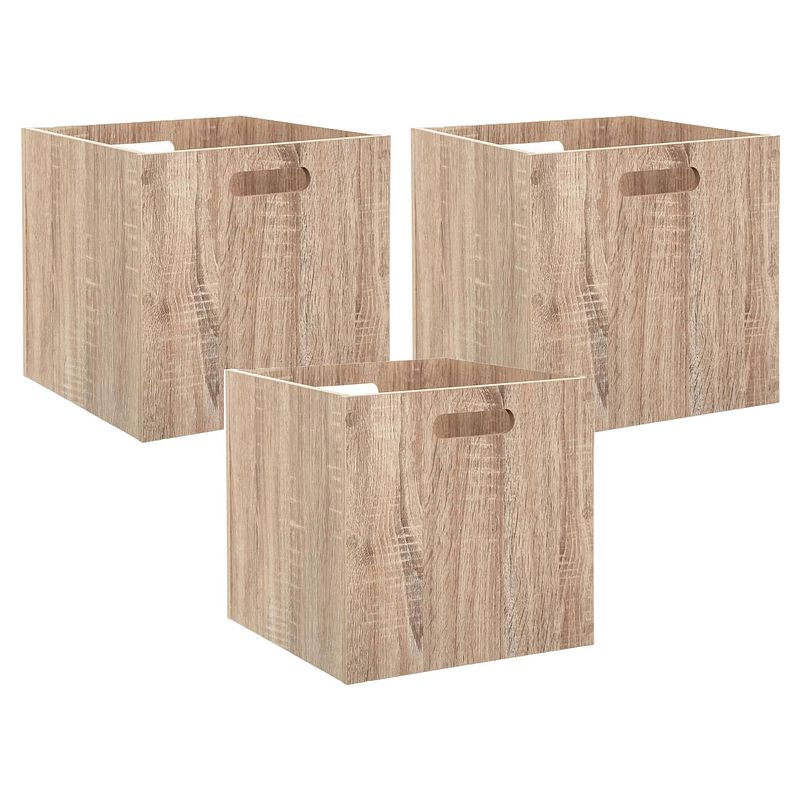 Foto van 5five opberg/kast mand - 3x - lichtbruin - mdf hout - 29l - 31 x 31 x 31 cm - opbergkisten