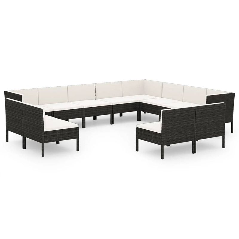 Foto van Vidaxl 12-delige loungeset met kussens poly rattan zwart