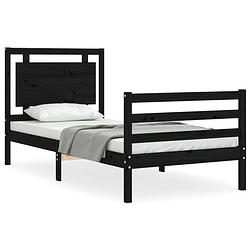 Foto van The living store bedframe - massief grenenhout - 205.5 x 105.5 x 100 cm - zwart