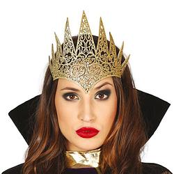 Foto van Halloween/horror verkleed diadeem/tiara evil queen - gouden kroon - kunststof - dames/meisjes - verkleedhoofddeksels