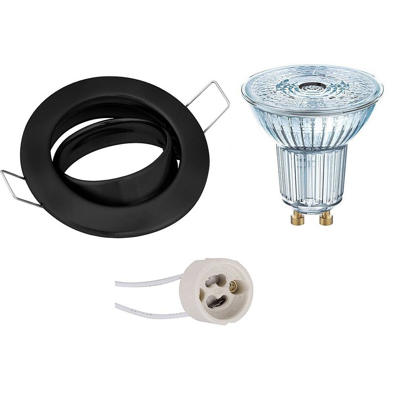 Foto van Led spot set - osram parathom par16 930 36d - gu10 fitting - dimbaar - inbouw rond - mat zwart - 3.7w - warm wit 3000k -