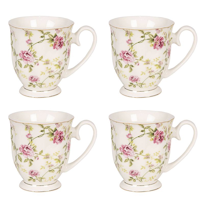 Foto van Haes deco - mokken set van 4 - 11x8x9 cm / 200 ml - met bloemen - mok