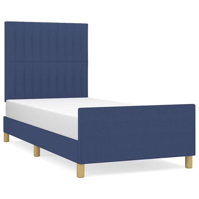 Foto van The living store bedframe - blauw - 203 x 93 x 118/128 cm - verstelbaar hoofdeinde