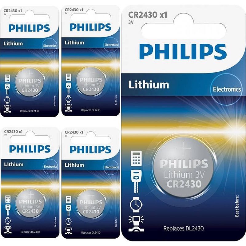 Foto van 5 stuks - philips cr2430 3v lithium knoopcelbatterij