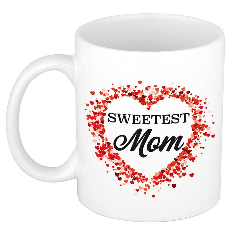 Foto van Sweetest mom kado mok / beker met hartjes voor moederdag / verjaardag - feest mokken