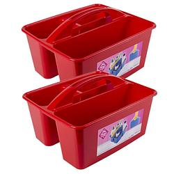 Foto van 2x stuks rode opbergbox/opbergdoos mand met handvat 6 liter kunststof - opbergbox