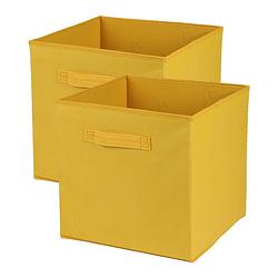 Foto van Urban living opbergmand/kastmand square box - 2x - karton/kunststof - 29 liter - geel - 31 x 31 x 31 cm - opbergmanden