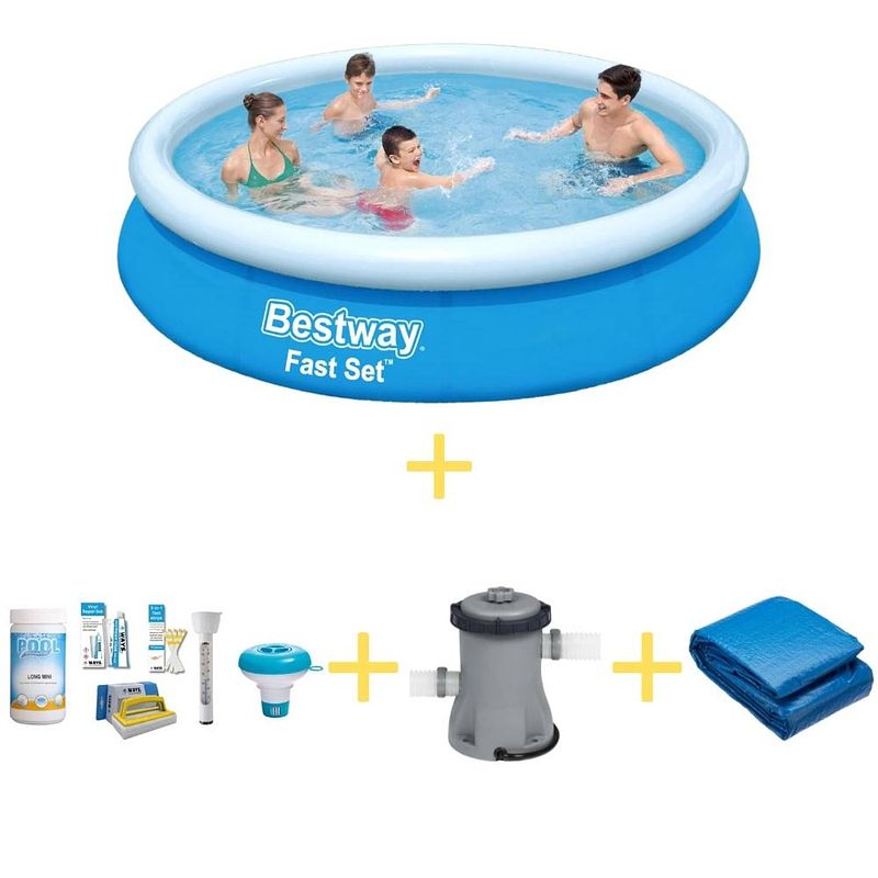 Foto van Bestway zwembad - fast set - 366 x 76 cm - inclusief ways onderhoudspakket, filterpomp & grondzeil