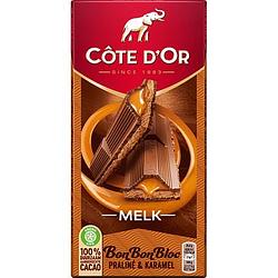 Foto van Cote d'sor melk bonbonbloc chocolade reep praline & karamel 200g bij jumbo