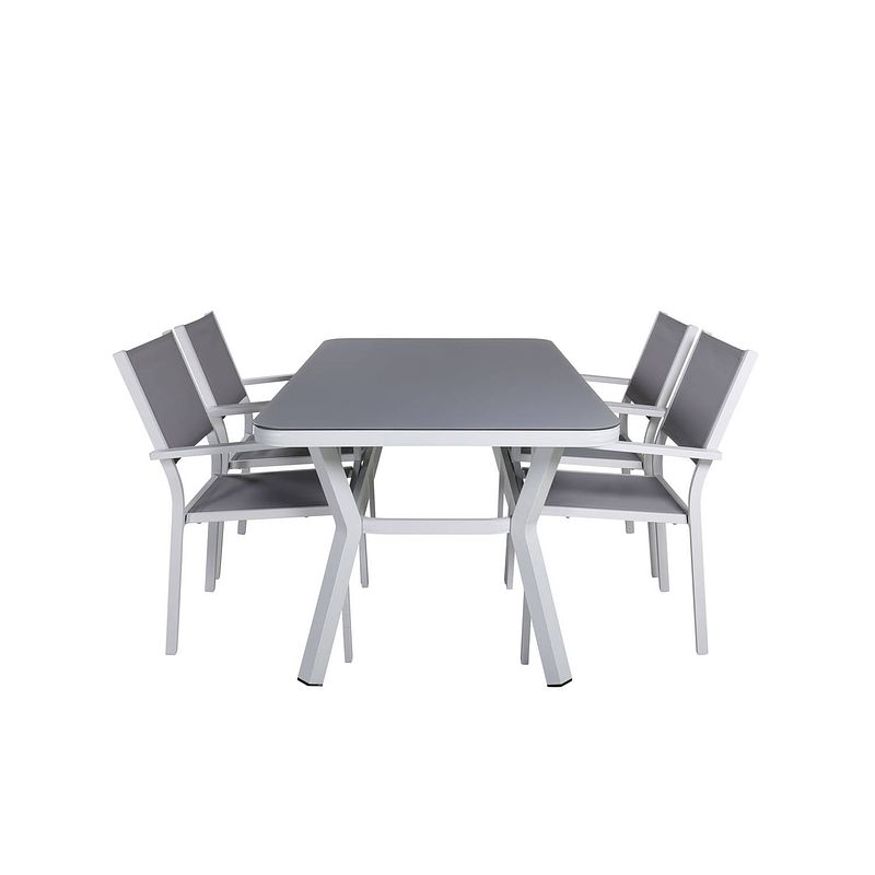 Foto van Virya tuinmeubelset tafel 90x160cm en 4 stoel copacabana zwart, grijs, wit.