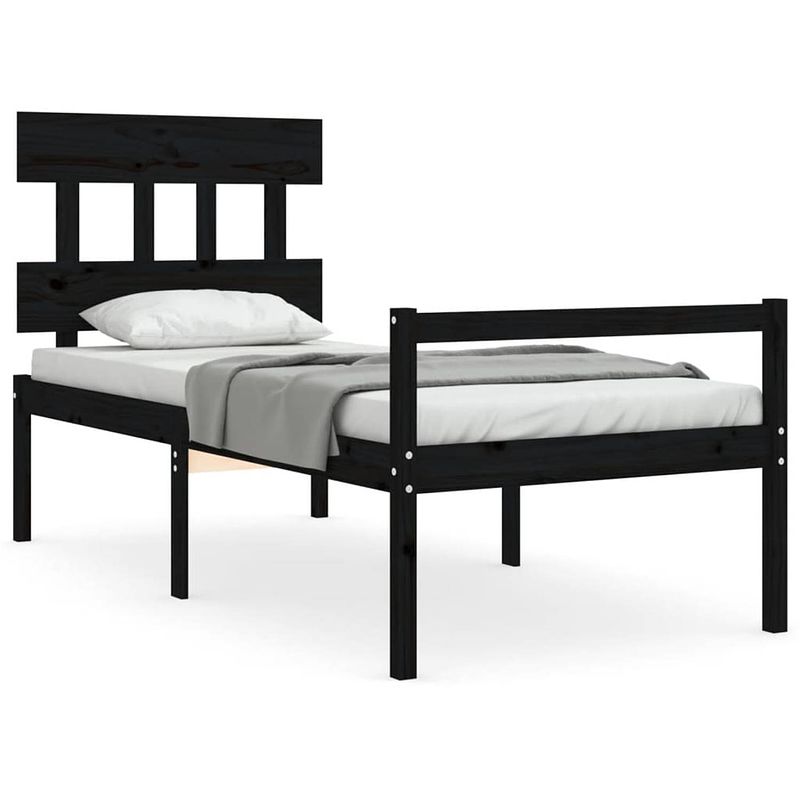 Foto van The living store bed massief grenenhout - zwart - 205.5 x 95.5 x 81 cm - multiplex lattenbodem