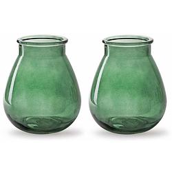 Foto van 2x stuks bloemenvazen druppel vorm type - mistic groen/transparant glas - h17 x d14 cm - vazen