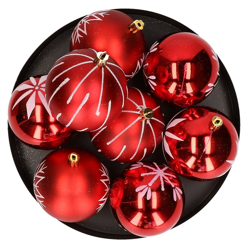 Foto van Feeric lights and christmas kerstballen 8x - 8 cm - kunststof -rood - kerstbal