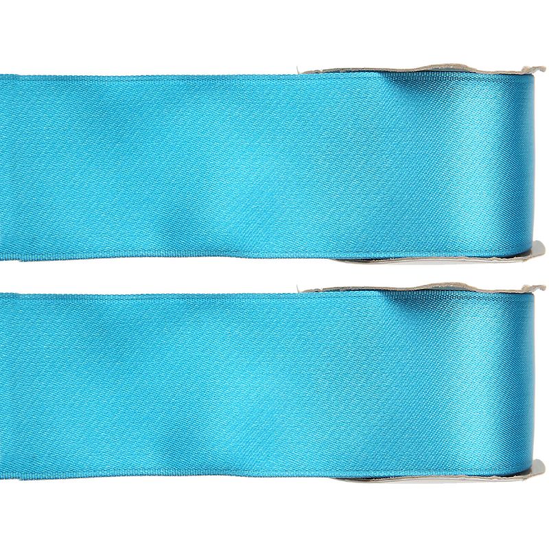 Foto van 2x hobby/decoratie turquoise satijnen sierlinten 2,5 cm/25 mm x 25 meter - cadeaulinten