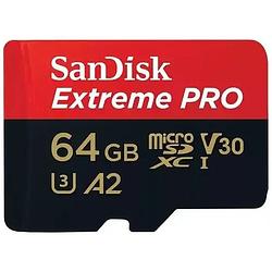 Foto van Sandisk microsdxc extreme pro 64gb 200/90 mb/s - a2 - v30 - sda - rescue pro dl 2y micro sd-kaart zwart