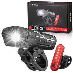 Foto van Strex led fietsverlichting set - voorlicht en achterlicht - usb oplaadbaar - fietslamp - fietslampjes - zwart
