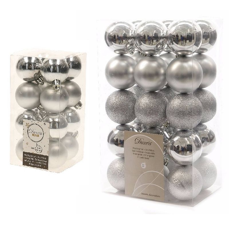 Foto van Kerstversiering kunststof kerstballen zilver 4-6 cm pakket van 46x stuks - kerstbal