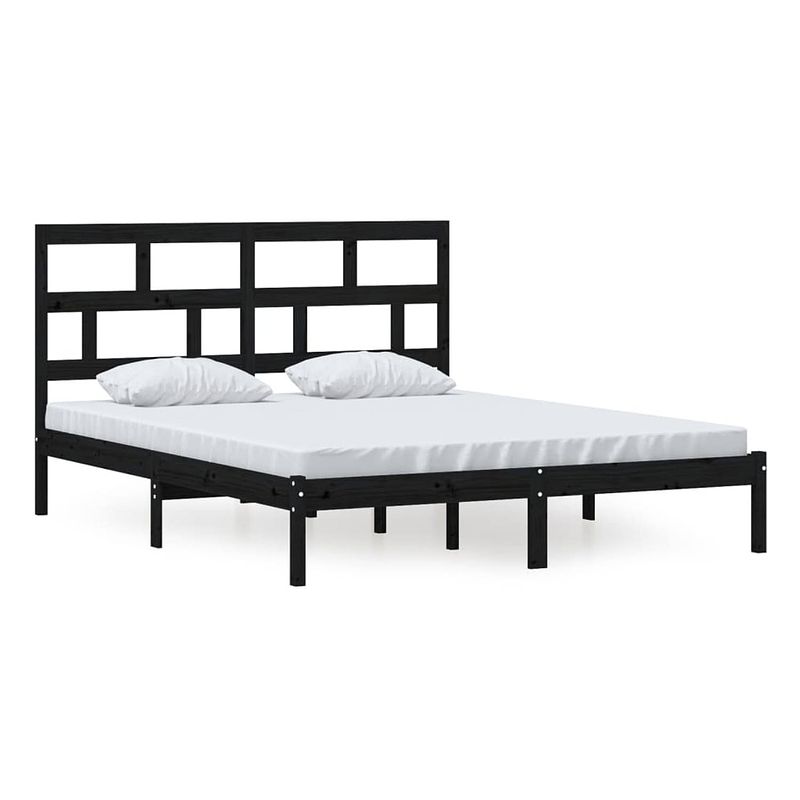 Foto van The living store bedframe - grenenhout - 205.5 x 166 x 100 cm - zwart