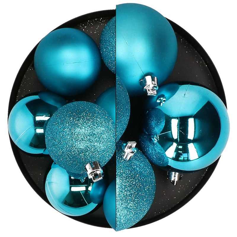 Foto van Atmosphera kerstballen - 12x st - turquoise - 7 en 8 cm - kunststof - kerstbal