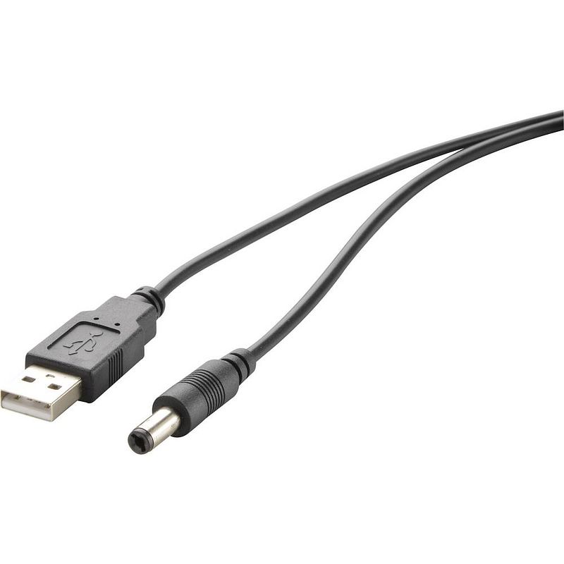 Foto van Renkforce usb-stroomkabel usb 2.0 usb-a stekker, dc-stekker 3,5 mm 1.00 m zwart vergulde steekcontacten rf-4079667