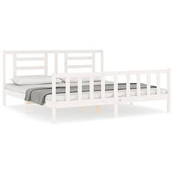 Foto van The living store bed frame massief grenenhout - wit - 205.5 x 185.5 x 100 cm - multiplex lattenbodem