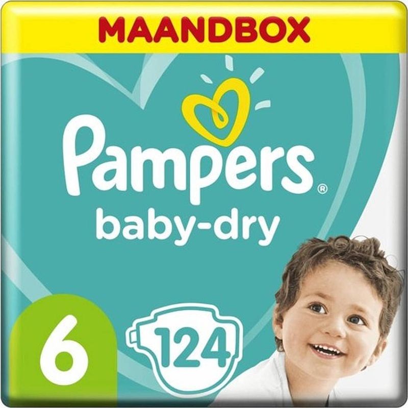 Foto van Pampers baby dry luiers maat 6 - 124 luiers maandbox