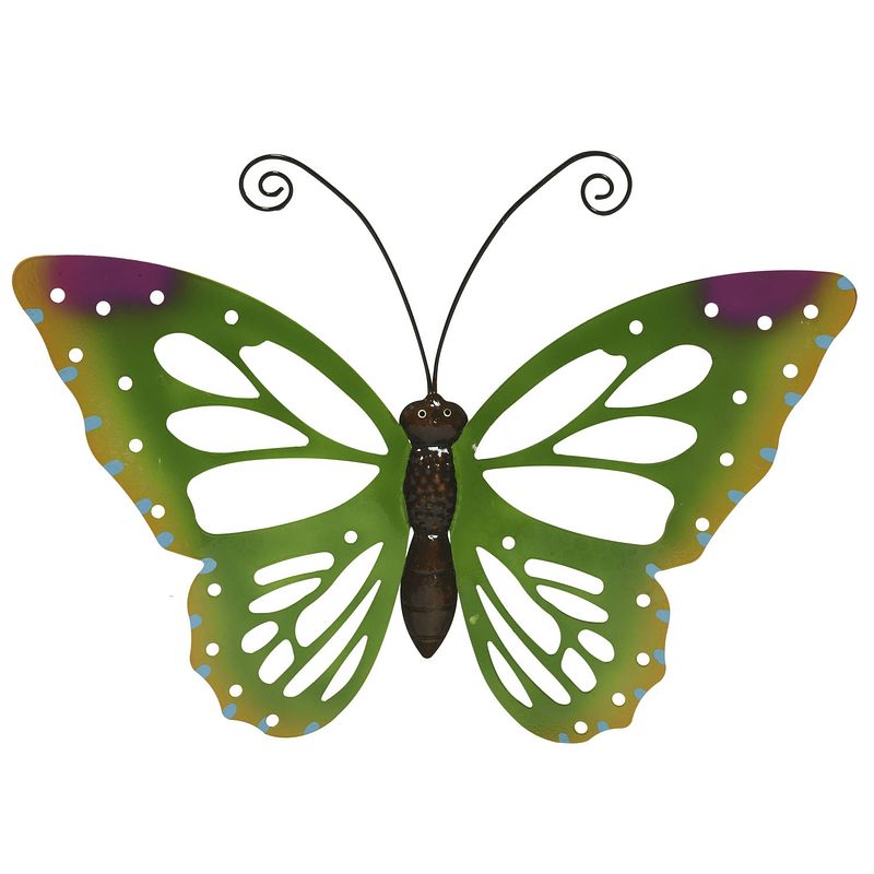 Foto van Grote groene deco vlinder/muurvlinder van metaal 51 x 38 cm tuindecoratie - tuinbeelden