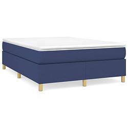 Foto van The living store boxspringbed - blauw stof - 203 x 140 x 35 cm - pocketvering matras - middelharde ondersteuning -