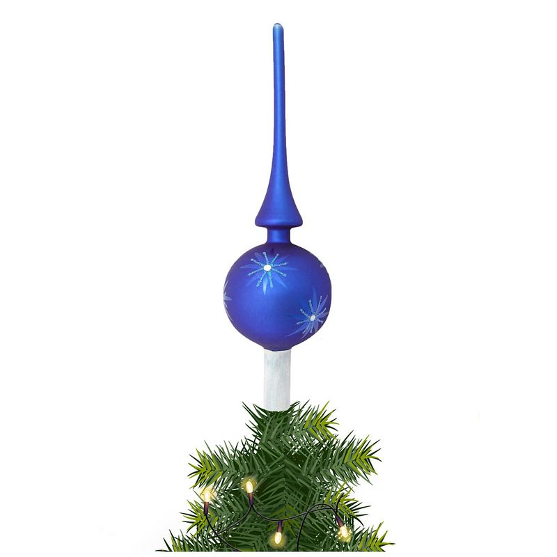 Foto van Kerst piek van glas mat blauw gedecoreerd h28 cm - kerstboompieken