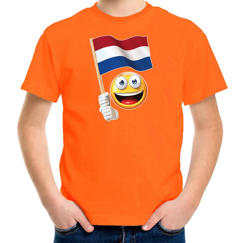 Foto van Emoticon landen / vakantie shirt oranje voor kinderen met emoticon l (146-152) - feestshirts