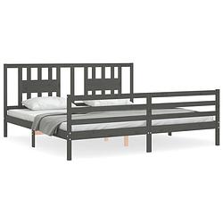 Foto van The living store bedframe massief grenenhout - grijs - 205.5 x 205.5 x 100 cm - multiplex lattenbodem - matras niet