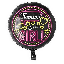 Foto van Paper dreams folieballon hooray! it's a girl! 46 cm zwart/roze