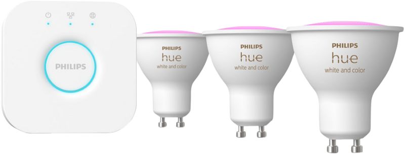 Foto van Philips hue gu10 3-pack + bridge starterkit