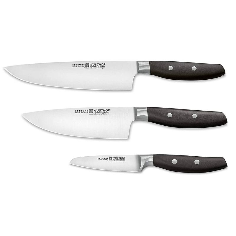 Foto van Wusthof messenset epicure slate 3-delig - koksmes 20 en 16 cm en schilmes 9 cm