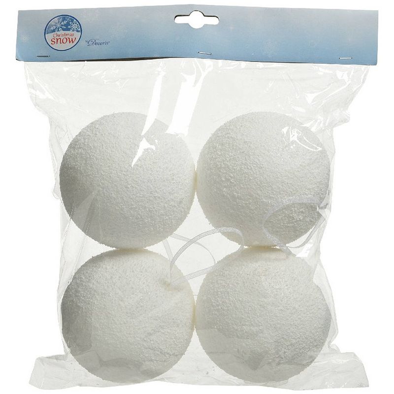 Foto van 4x sneeuwdecoratie witte sneeuwballen / sneeuwbollen 10 cm - decoratiesneeuw