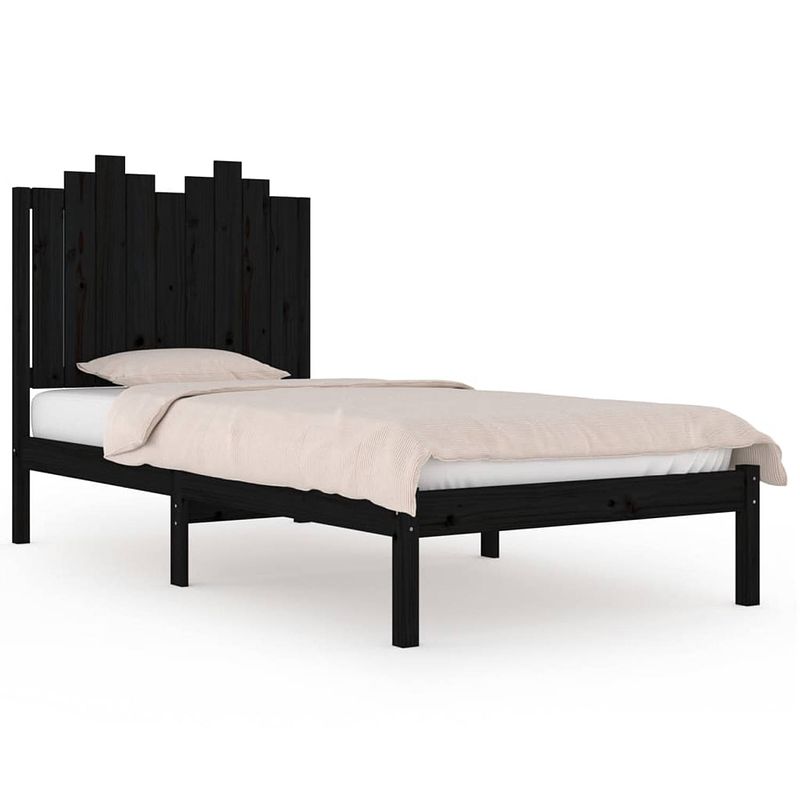 Foto van The living store bedframe - houten - 195.5 x 95.5 x 110 cm - zwart - geschikt voor 90 x 190 cm matras - massief