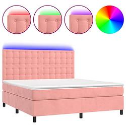 Foto van The living store bed - fluweel - roze - 160x200 cm - met led-verlichting