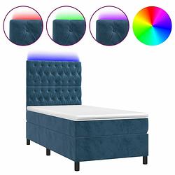 Foto van Vidaxl boxspring met matras en led fluweel donkerblauw 90x190 cm