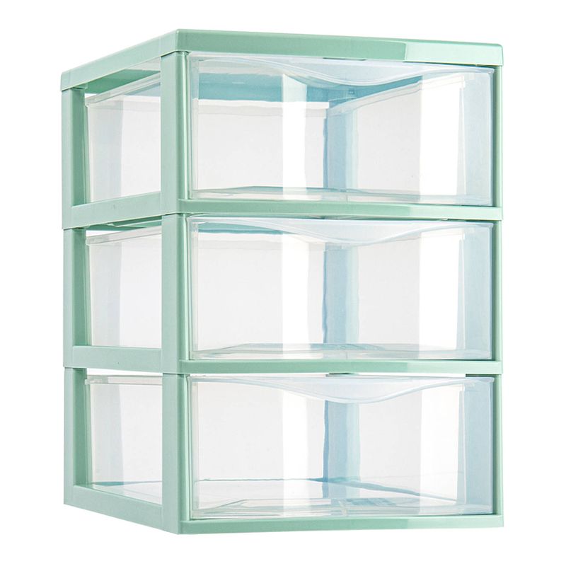 Foto van Plasticforte ladeblokje/bureau organizer 3x lades - transparant/mintgroen - l18 x b25 x h25 cm - ladeblok