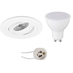 Foto van Led spot set - pragmi alpin pro - gu10 fitting - inbouw rond - mat wit - 6w - natuurlijk wit 4200k - kantelbaar ø92mm